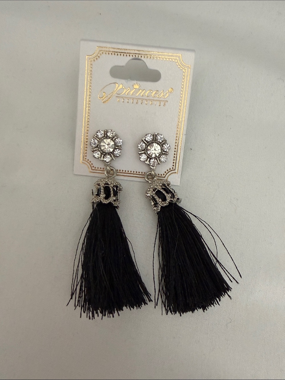 Black Tassel Crystal Drop Earrings
